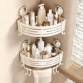 VOLPONE Corner Shower Caddy Suction Cup Shower Shelf Corner No Drilling Bathroom Shower Organizer Storage Rack Adhesive with Towel Bar Hooks(2-Pack, Ivory)