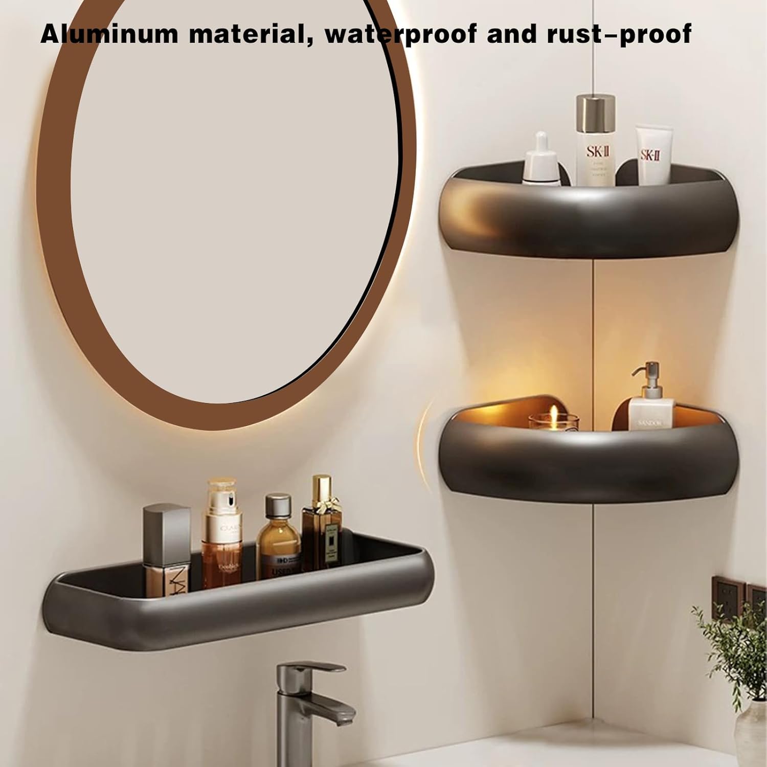 VOLPONE Corner Shower Caddy with Hooks Adhesive Shower Shelf Corner with Towel Bar (adhesive mounting, no suction cup) Bathroom Shower Organizer Storage Rack (2-Pack, Gray Color)