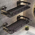 EVALAND Shower Caddy Adhesive 2-Pack with Hooks and Rod for Towels, Black – Premium Bathroom Shower Shelves, Shampoo Organizer, Bathtub Shelf, Rustproof, Easy Installation, Sturdy Modern Look