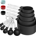 TILUCK Measuring Cups & Spoons Set, Stackable Cups and Spoons, Nesting Measure Cups with Stainless Steel Handle, Kitchen Gadgets for Cooking & Baking (Black)