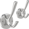 TOFIIGREM Brushed Nickel Wall Hooks Towel Hooks, 2 Pack Coat Robe Hook Heavy Duty Bathroom Double Hook Wall Mounted, Hand Towel Hooks for Closet Entryway Cubicle Kitchen