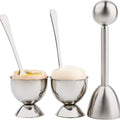 Soft Hard Boiled Egg Cutter Topper Set Egg Cracker with Include 2 Cup 2 Spoon 1 Topper Cutter Shell Separator Remover Stainless Steel Kitchen Tool