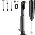 Electric Milk Frother Handheld, coffee frother rechargeable 3 in 1 - LED Display for Latte, Cappuccino - Charcoal Black