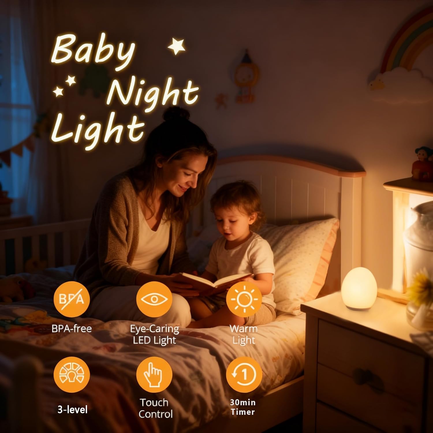 Night Light for Kids,Egg Night Light for Baby Nursery, 7 Colors Changing &30-Min Timer Portable Nursery Night Lamp forBaby Nursery & Kids Bedroom,BPA Free, Eye Caring, Soft