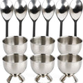 Stainless Steel Egg Cups Set for Hard Soft Boiled Eggs with 6 Egg Cup Holders 6 Egg Spoons