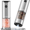 Bonsenkitchen Electric Salt and Pepper Grinder Set, 95ml Large Capacity, Clean Brush, Stainless Steel Adjustable Pepper Mill with LED for Kitchen, BBQ & Camping, Battery Powered (Not Included)