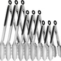 9 Pieces Stainless Steel Kitchen Tongs Grilling Locking Cooking Tongs Non-Slip Metal Food Tongs for Cooking, Salad and BBQ, 7, 9 and 12 Inch