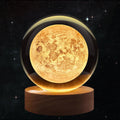 Flexzion 3D Moon Crystal Ball Night Light - LED Light Hologram Glass Lamp w/Solid Wood Base, USB Powered Crystal Ball Lamp w/Adjustable Brightness for Home Decor Display Gift, 3.15 inch (80mm)