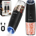 Bonsenkitchen Gravity Electric Salt and Pepper Grinder Set,Type-C Rechargeable Automatic Grinder With 6-Level Coarseness Adjustment, LED Light, 135ML Large Capacity for Kitchen, BBQ & Camping
