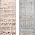BAGSMART Hanging Jewelry Organizer Storage Roll with Hanger Metal Hooks Double-Sided Jewelry Holder for Earrings, Necklaces, Rings on Closet, Wall, Door, 1 piece, Large, Grey
