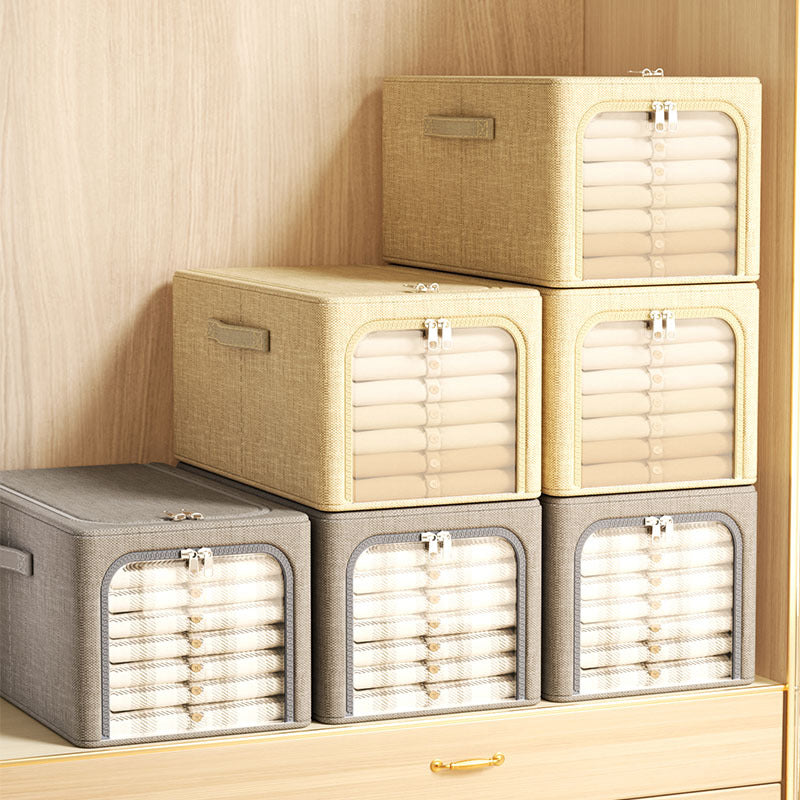 Cotton and linen deep-colored clothing storage box, household wardrobe, closet, toy storage box, portable foldable storage box