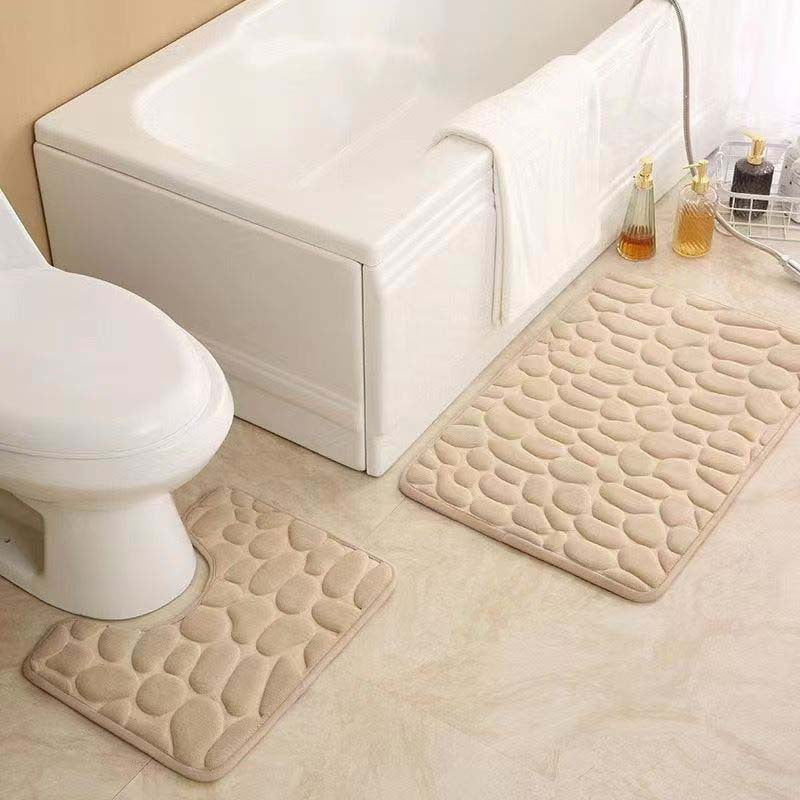 Small stone coral fleece floor mat, solid color, easy to clean, bathroom mat, toilet anti-slip mat.