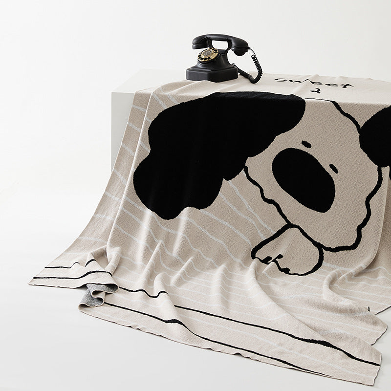 100% Cotton Knitted Blanket with Cartoon Cute Dog Design