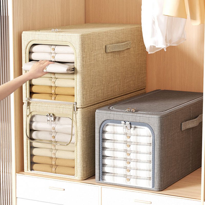 Cotton and linen deep-colored clothing storage box, household wardrobe, closet, toy storage box, portable foldable storage box