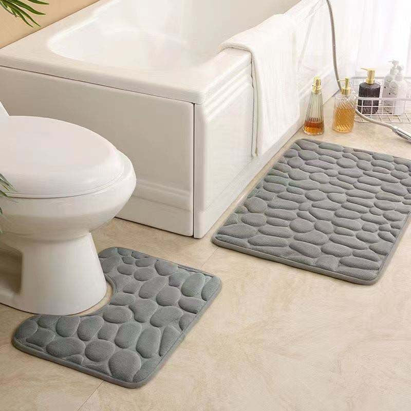 Small stone coral fleece floor mat, solid color, easy to clean, bathroom mat, toilet anti-slip mat.