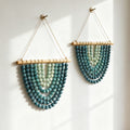 Blue gradient beaded wall hanging, Nordic style, hemp rope and wooden bead wall hanging, home and guesthouse decoration.